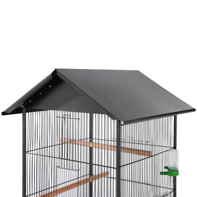 vidaXL Gaiola para pássaros com telhado de aço 66x66x155 cm preto