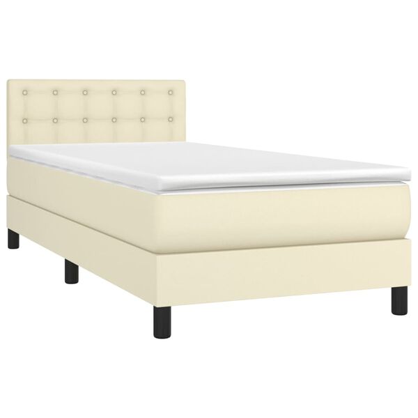 vidaXL Cama com molas/colch&atilde;o 80x200 cm couro artificial cor creme