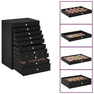vidaXL Caixa para joias 10 camadas com porta-rel&oacute;gios preta 29x20,5x40,5 cm