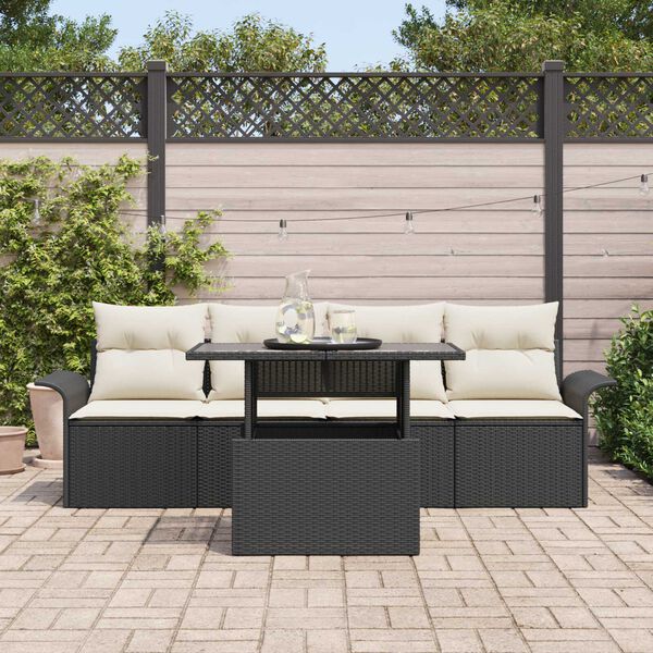 vidaXL Conjunto de Sof&aacute; de Jardim com almofada 5 pcs Preto vime PE