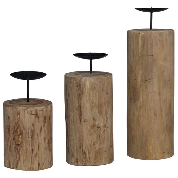 vidaXL Suporte de Velas 3 pcs Natural Madeira de teca maci&ccedil;a