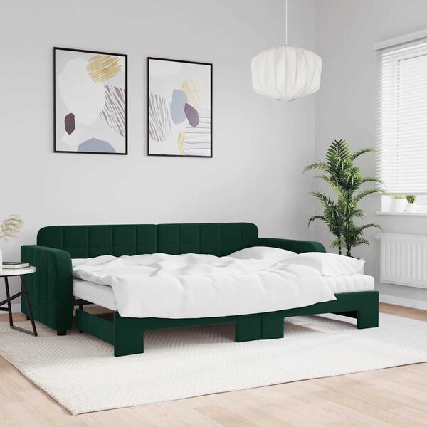 vidaXL Sof&aacute;-cama c/ gavet&atilde;o e colch&otilde;es 80x200cm veludo verde-escuro