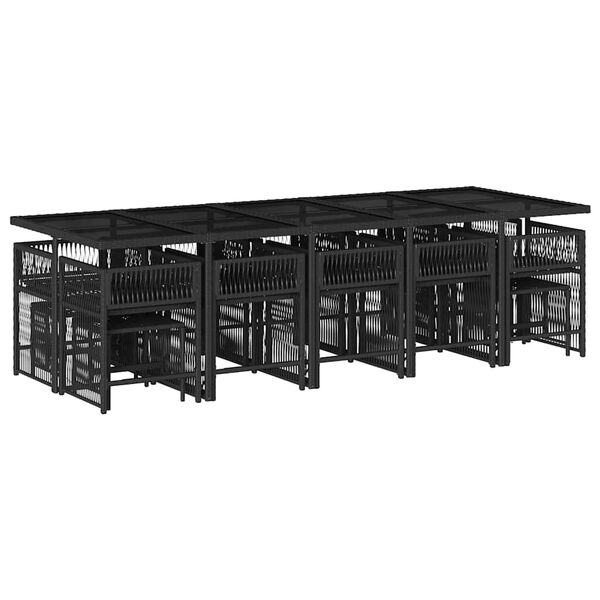 vidaXL 15 pcs conjunto de jantar p/jardim com almofad&otilde;es vime PE preto