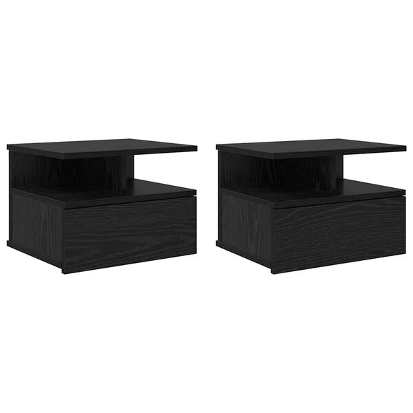 vidaXL Criado-mudo Flutuante 2 pcs Carvalho Preto 40 x 31 x 28 cm