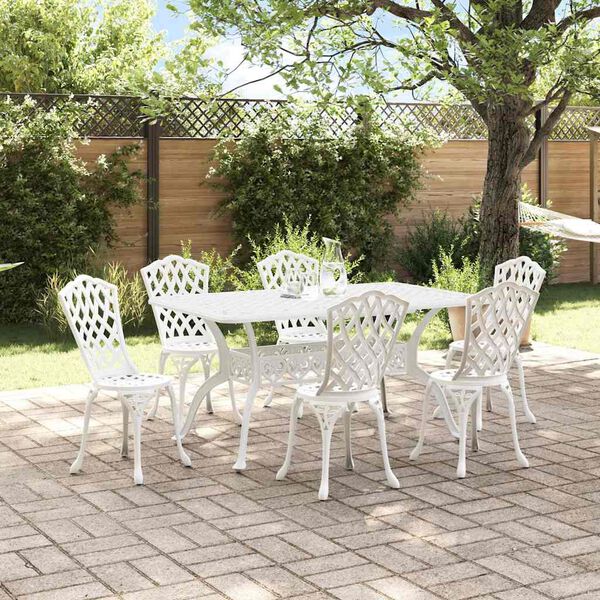 vidaXL Conjunto de Jantar para Jardim 7 pcs Branco Alum&iacute;nio