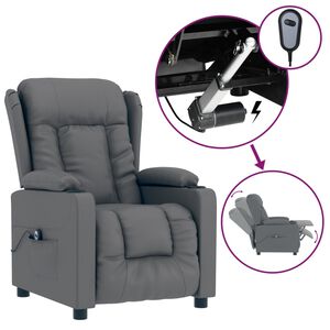 vidaXL Poltrona reclin&aacute;vel el&eacute;trica couro artificial cinzento