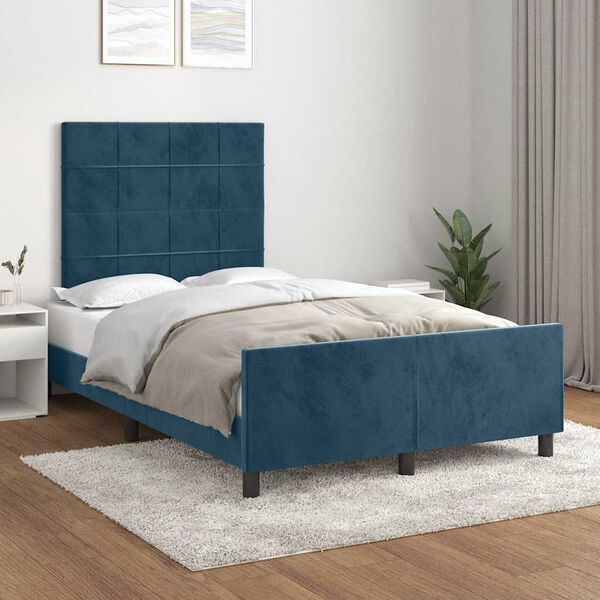 vidaXL Estrutura de cama com colch&atilde;o azul escuro 120x190 cm Veludo