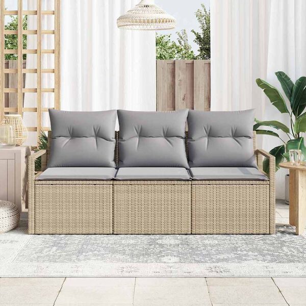 vidaXL Conjunto de Sof&aacute; de Jardim 3 pcs Bege e Cinza Claro vime PE