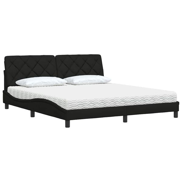 vidaXL Cama com colchão 180x200 cm tecido preto