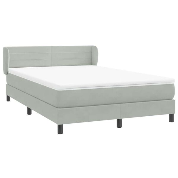 vidaXL Cama com molas/colch&atilde;o 160x220 cm veludo cinzento-claro