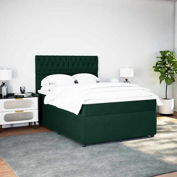 vidaXL Cama com molas/colch&atilde;o 140x190 cm veludo verde-escuro