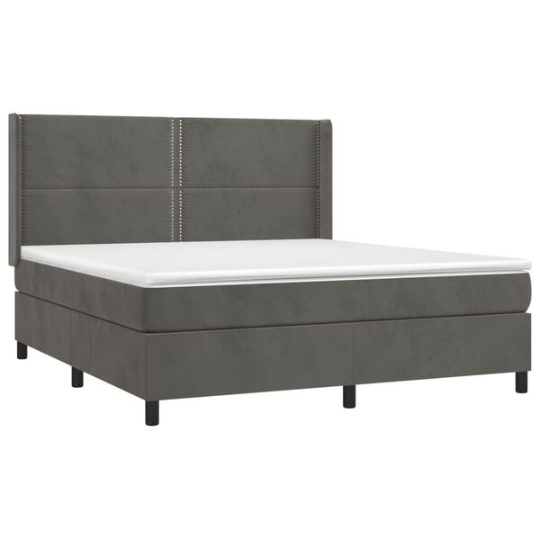 vidaXL Cama box spring c/ colch&atilde;o/LED 180x200cm veludo cinzento-escuro