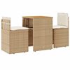 vidaXL 3 pcs conjunto bistr&ocirc; com almofad&otilde;es vime PE bege