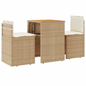 vidaXL 3 pcs conjunto bistr&ocirc; com almofad&otilde;es vime PE bege