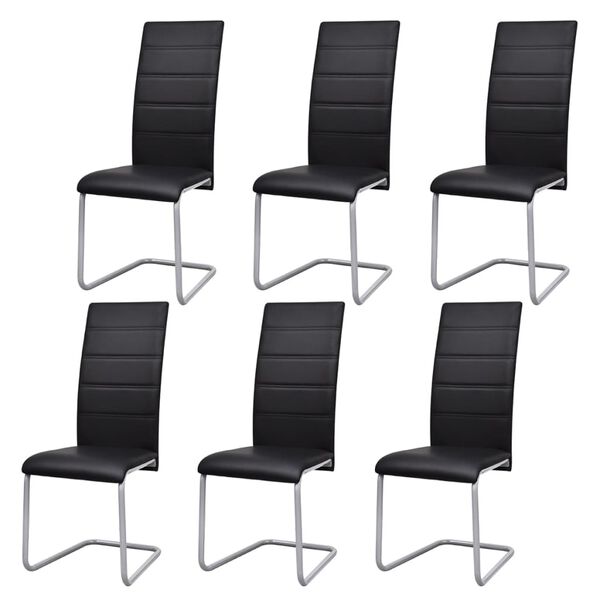 vidaXL Cadeiras de jantar cantilever 6 pcs couro artificial preto