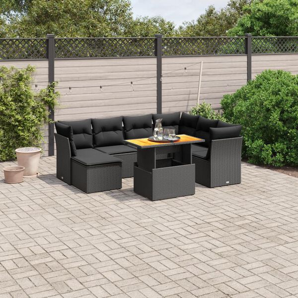 vidaXL 8 pcs conjunto sof&aacute;s de jardim com almofad&otilde;es vime PE preto