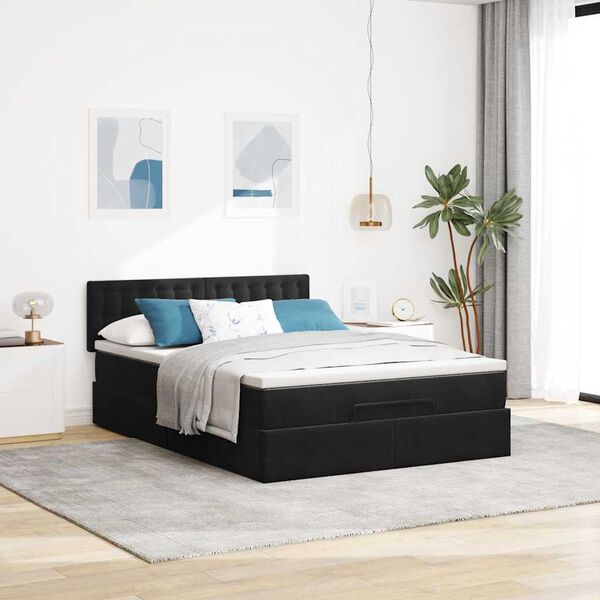 vidaXL Estrutura de cama otomana com colch&atilde;o 140x200 cm veludo preto