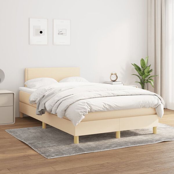 vidaXL Cama boxspring com colch&atilde;o 120x190 cm tecido cor creme