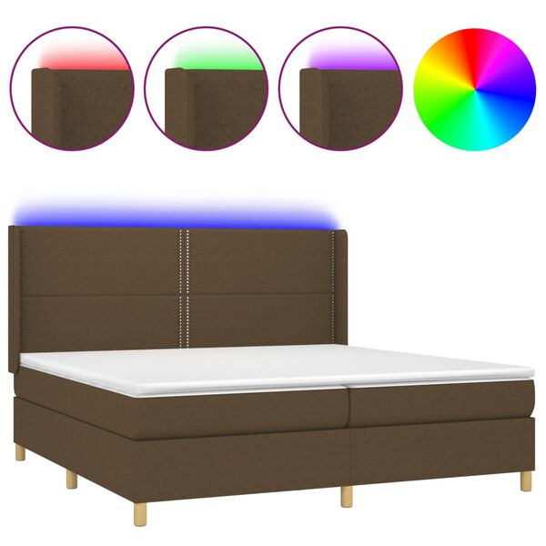 vidaXL Cama box spring c/ colch&atilde;o/LED 200x200cm tecido castanho-escuro