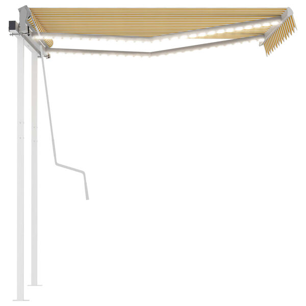 vidaXL Toldo retrátil manual com LED 3x2,5 m amarelo e branco