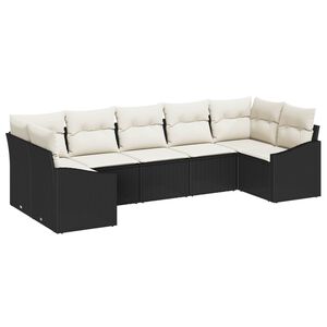 vidaXL Conjunto de Sof&aacute; de Jardim 7 pcs Preto e Creme vime PE