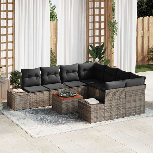 vidaXL Conjunto de Sofá de Jardim 9 pcs Cinzeto