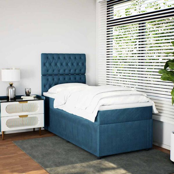 vidaXL Cama boxspring com colch&atilde;o 90x190 cm veludo azul