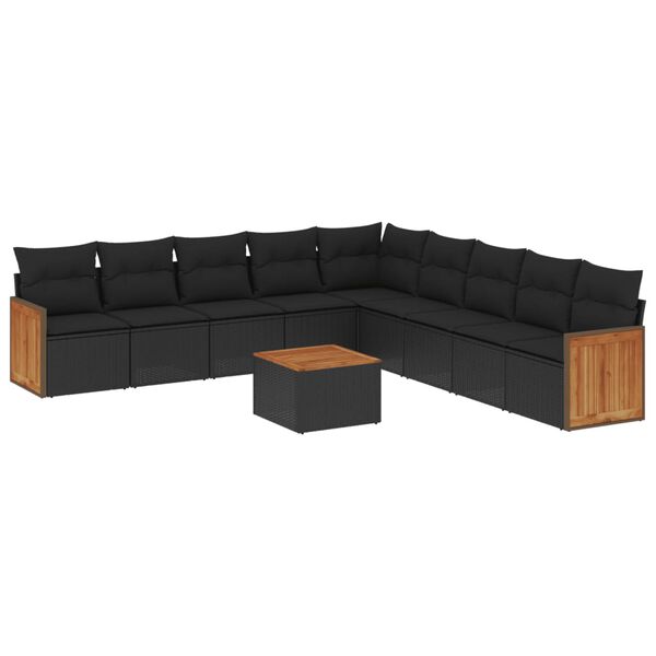 vidaXL 10 pcs conjunto sof&aacute;s de jardim c/ almofad&otilde;es vime PE preto