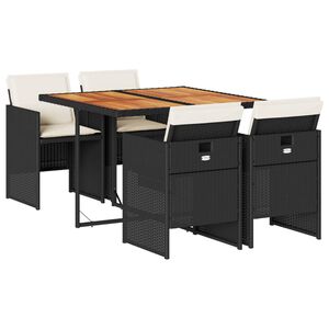 vidaXL 5 pcs conjunto de jantar p/ jardim c/ almofad&otilde;es vime PE preto