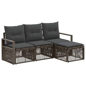 vidaXL Conjunto de Sof&aacute; de Jardim 4 unid. Cinzento vime PE