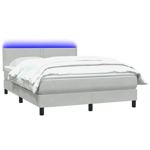 vidaXL Cama box spring c/ colch&atilde;o e LED 160x220 cm veludo cinzento-claro