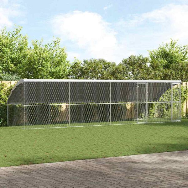 vidaXL Canil de Cachorro 4 pcs Prateado 8 x 2 x 2 m A&ccedil;o galvanizado