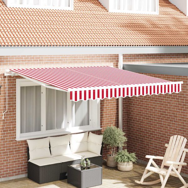 vidaXL Toldo Retr&aacute;til Manual Vermelho e Branco 300 x 250 cm