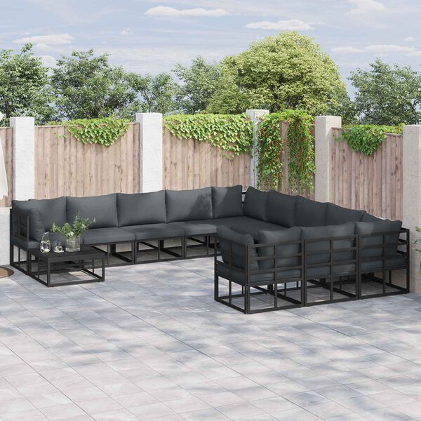 vidaXL Conjunto de Sof&aacute; de Jardim com almofada 12 pcs Preto Alum&iacute;nio