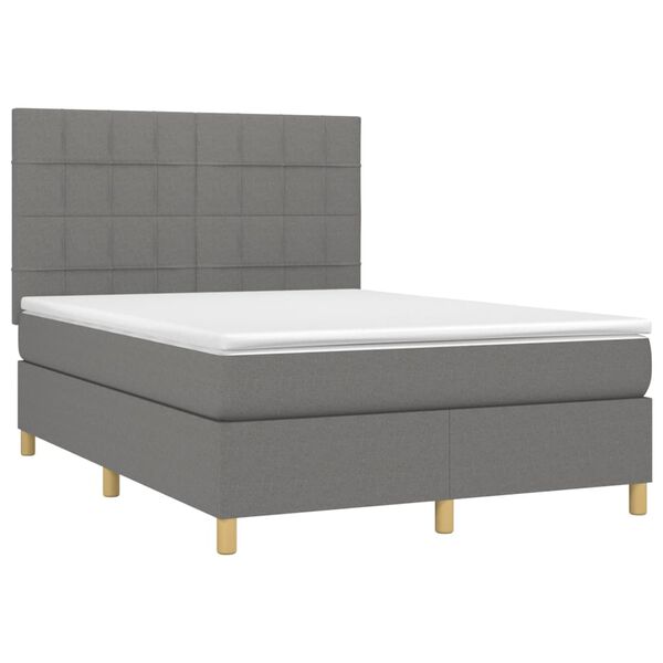 vidaXL Cama box spring c/ colch&atilde;o e LED 140x190 cm tecido cinza-escuro