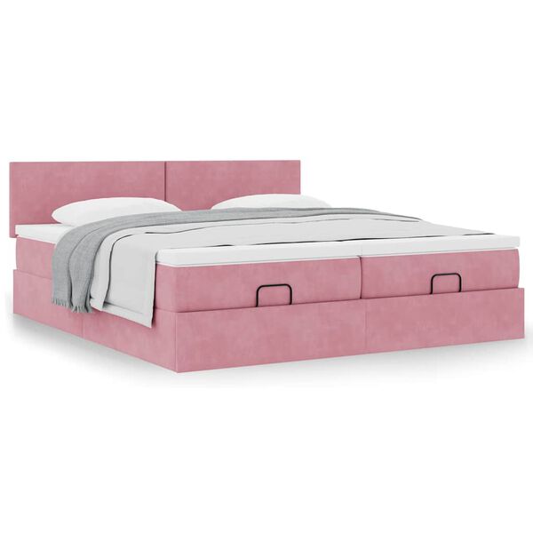 vidaXL Estrutura de cama otomana com colch&otilde;es 160x200 cm veludo rosa