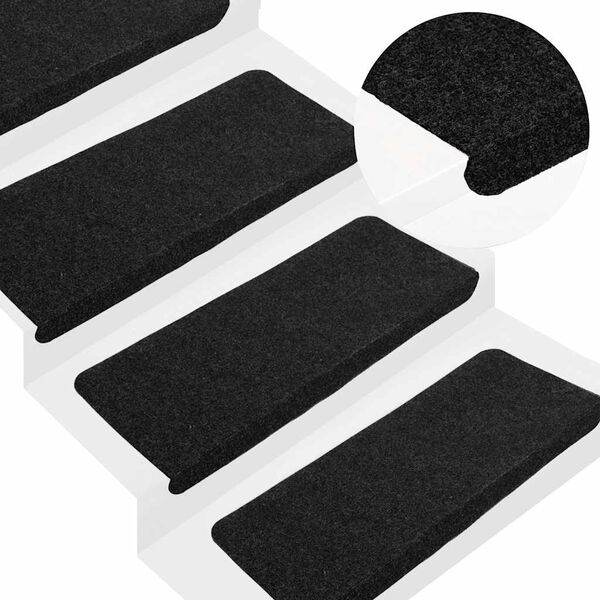 vidaXL Tapetes de escada adesivos 30 pcs 65x24,5x3,5 cm preto
