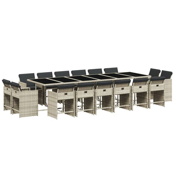 vidaXL 17 pcs conj. jantar jardim c/ almofad&otilde;es vime PE cinzento-claro