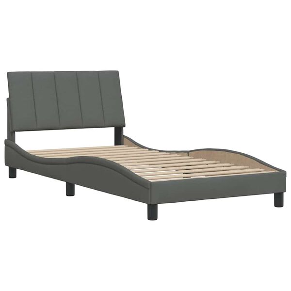 vidaXL Estrutura de cama sem colch&atilde;o Hanko 100x200 cm tecido cinzento-escuro