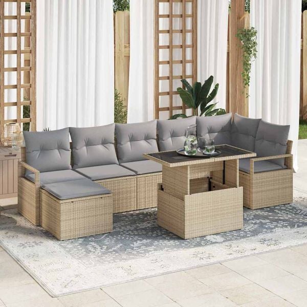 vidaXL Conjunto de Sof&aacute; de Jardim 8 pcs Bege Rattan Sint&eacute;tico