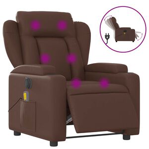 vidaXL Poltrona massagens reclin&aacute;vel el&eacute;trica couro artif. castanho