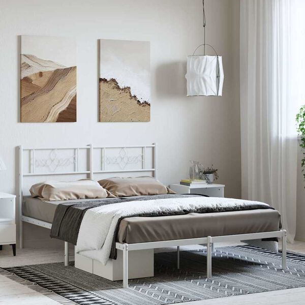 vidaXL Estrutura de cama com cabeceira 135x190 cm metal branco