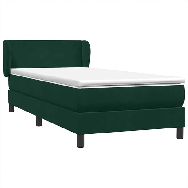 vidaXL Cama com molas/colch&atilde;o 90x220 cm veludo verde-escuro