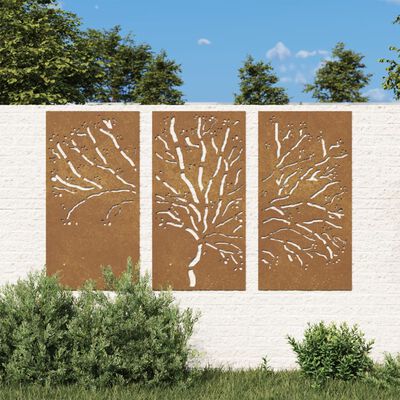 vidaXL Decoração muro de jardim 3pcs 105x55cm aço corten design árvore