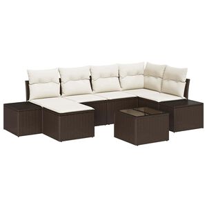 vidaXL Conjunto de Sof&aacute; de Jardim 7 pcs Marrom e Creme vime PE