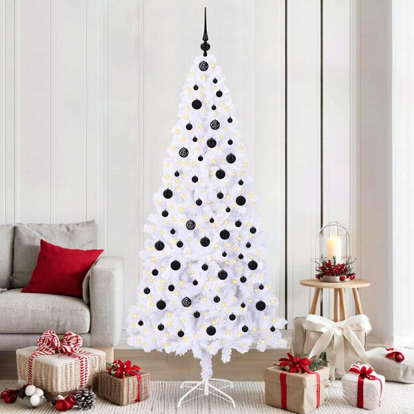 vidaXL Árvore de Natal Artificial com 300 LEDs Branco 210 cm PVC e Aço