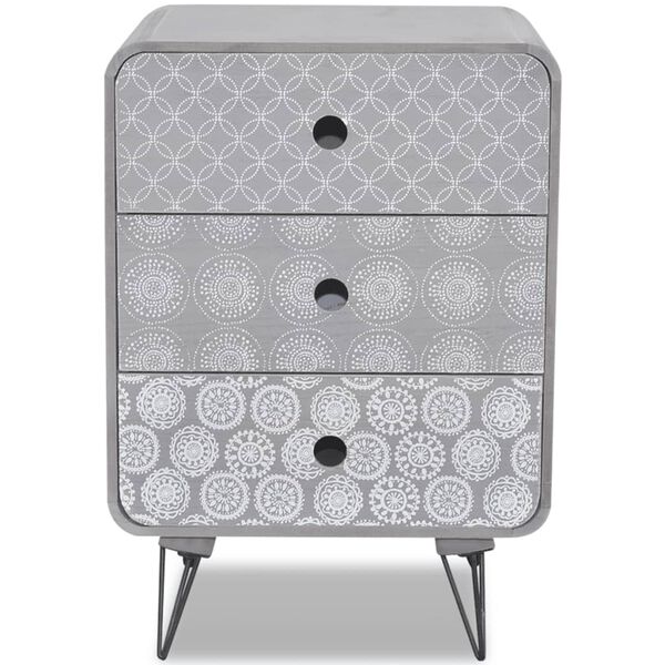 vidaXL Mesa de apoio com 3 gavetas, cinzento