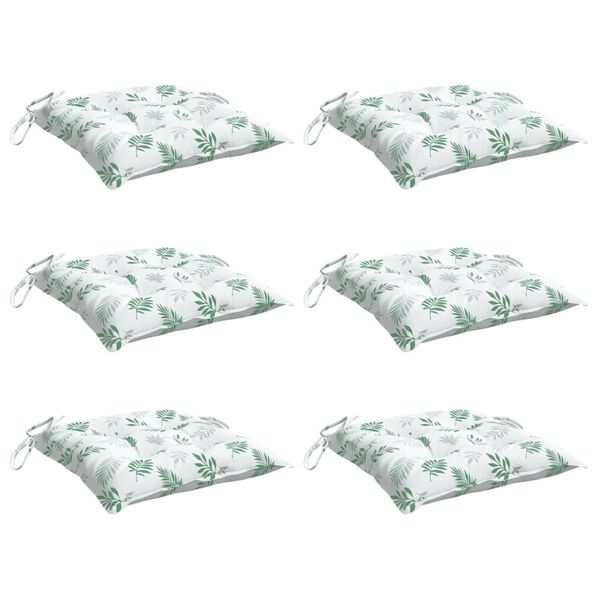 vidaXL Almofad&otilde;es para cadeira 6 pcs 40x40x7 cm tecido padr&atilde;o folhas
