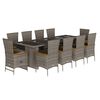 vidaXL 11 pcs conjunto jantar p/ jardim c/ almofad&otilde;es vime PE cinzento