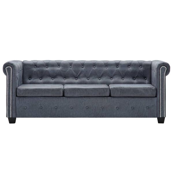 vidaXL Conjunto sof&aacute;s chesterfield camur&ccedil;a artificial cinzento